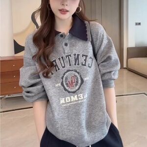 Korean Gray Polo collar sweatshirt